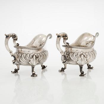 Såsbåtar, ett par, sterlingsilver, London 1700-tal.