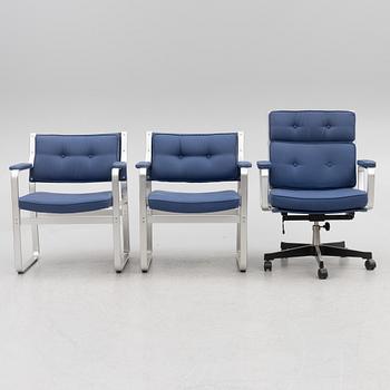 Karl Erik Ekselius, a pair of armchairs and a desk chair, 'Mondo', JOC Möbler, second half of the 20th Century.