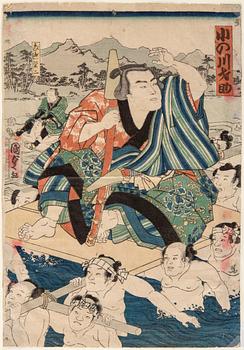 UTAGAWA KUNISADA II (1823-1880), color woodblock print. Japan, 1862. 'Onogawa Saisuke'.