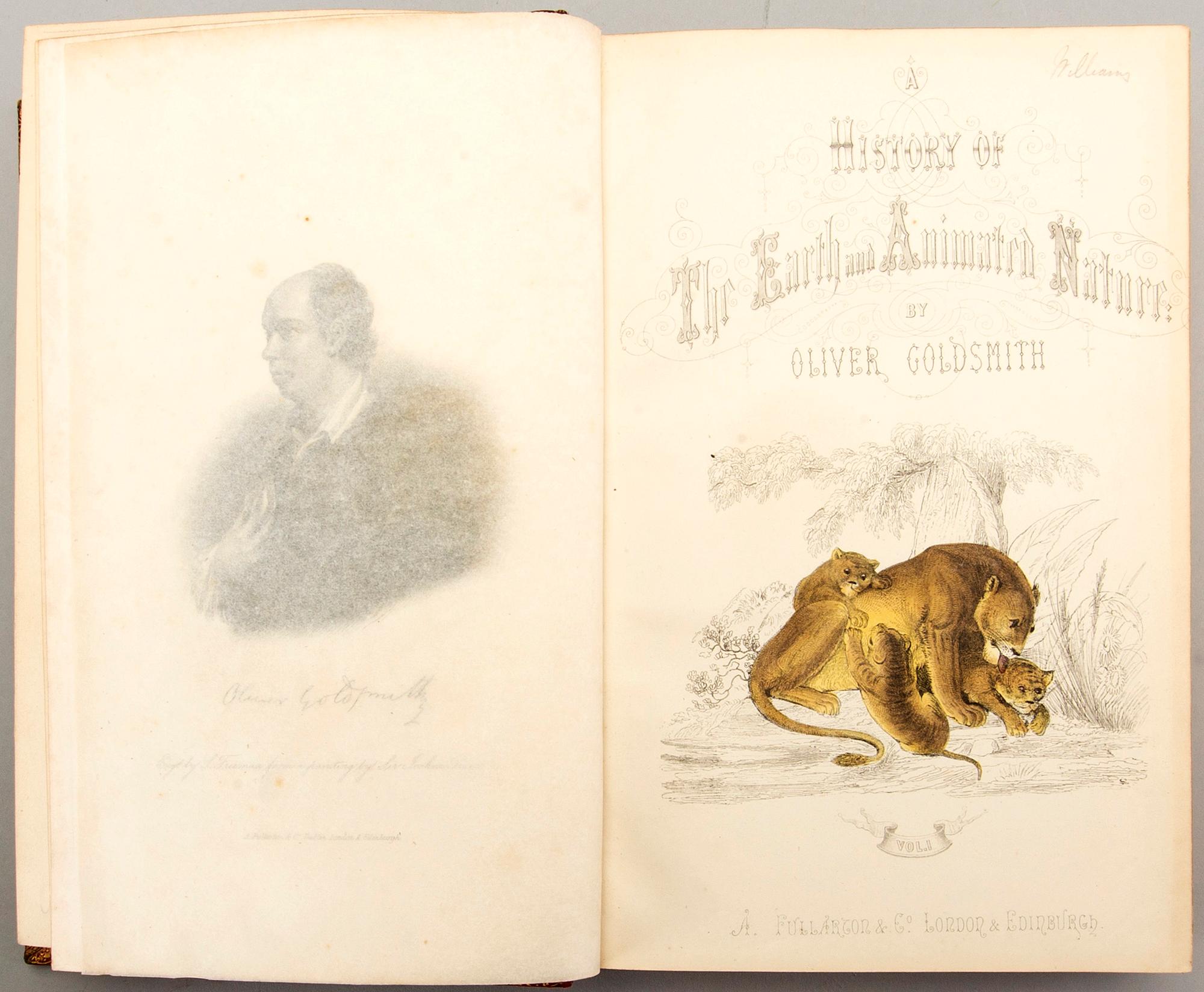 OLIVER GOLDSMITH 'A History of The Earth and Animated Nature' I-II, hand colored plates, c 1870.