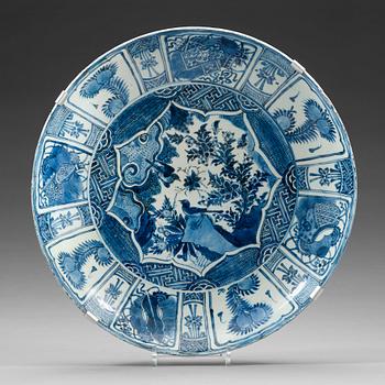 677. A large blue and white kraak charger, Ming dynasty, Wanli (1572-1620).