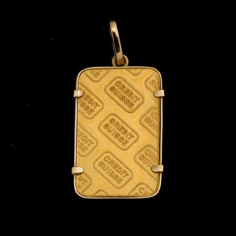 PLAKETT, fine gold 999,9. Credite Suisse. 5 gram.