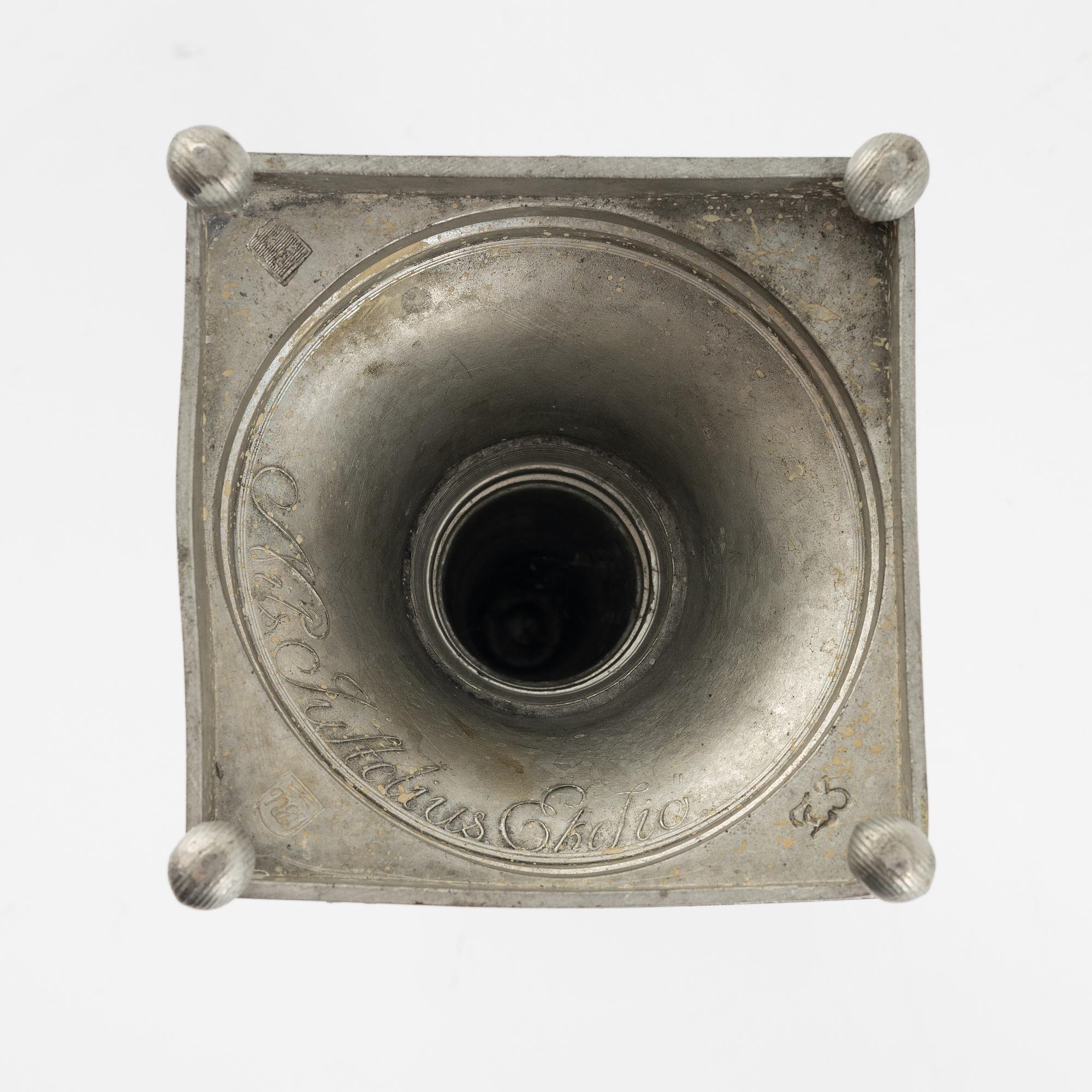 Nils Erik Justelius, a pair of pewter candlesticks, Eksjö, 1817.