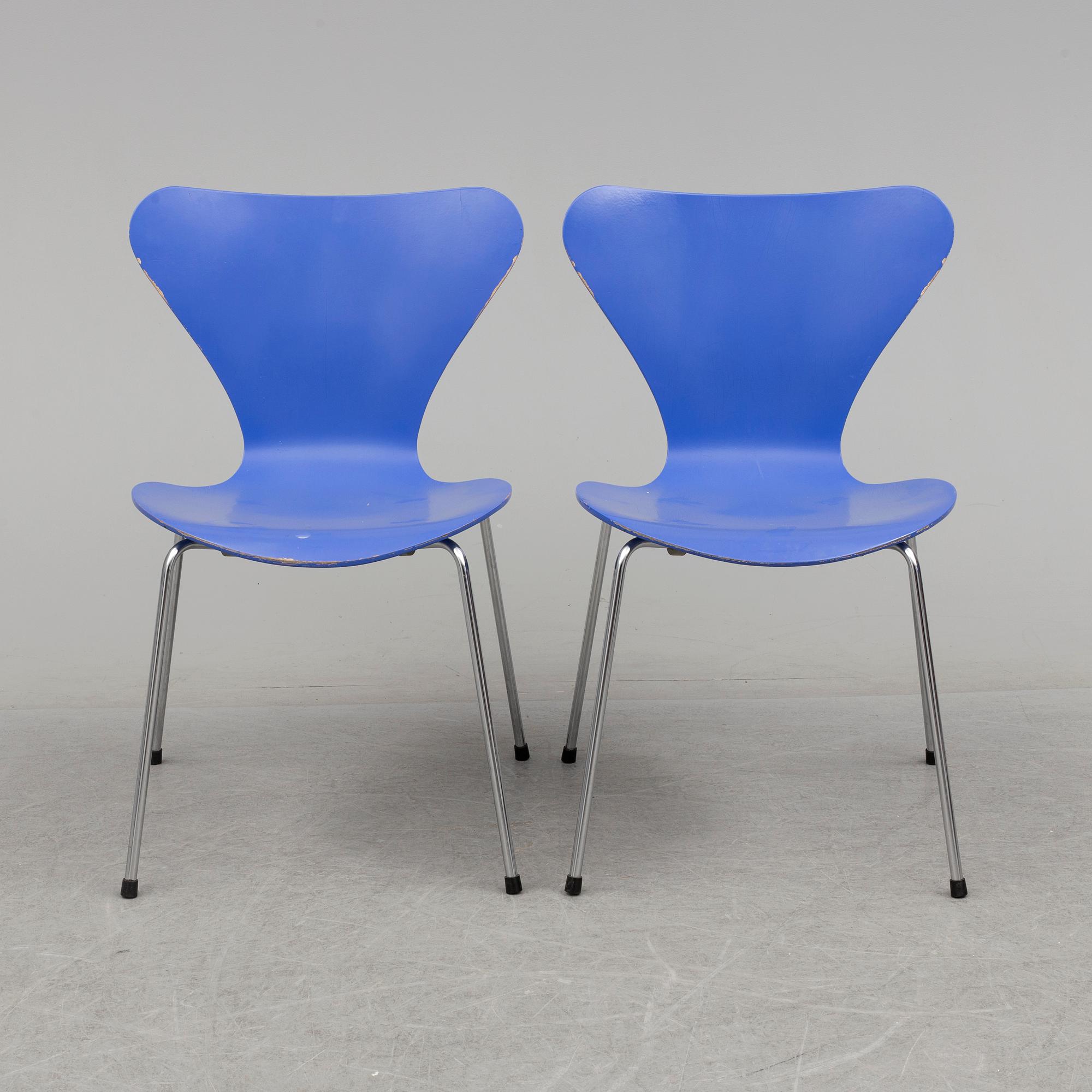 ARNE JACOBSEN, stolar, 6 st, "Sjuan", Fritz Hansen, 1984.