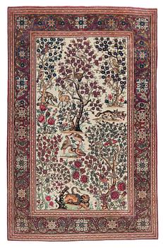 A CARPET, a semi-antique Esfahan figural, 215,5 x 140,5 cm.