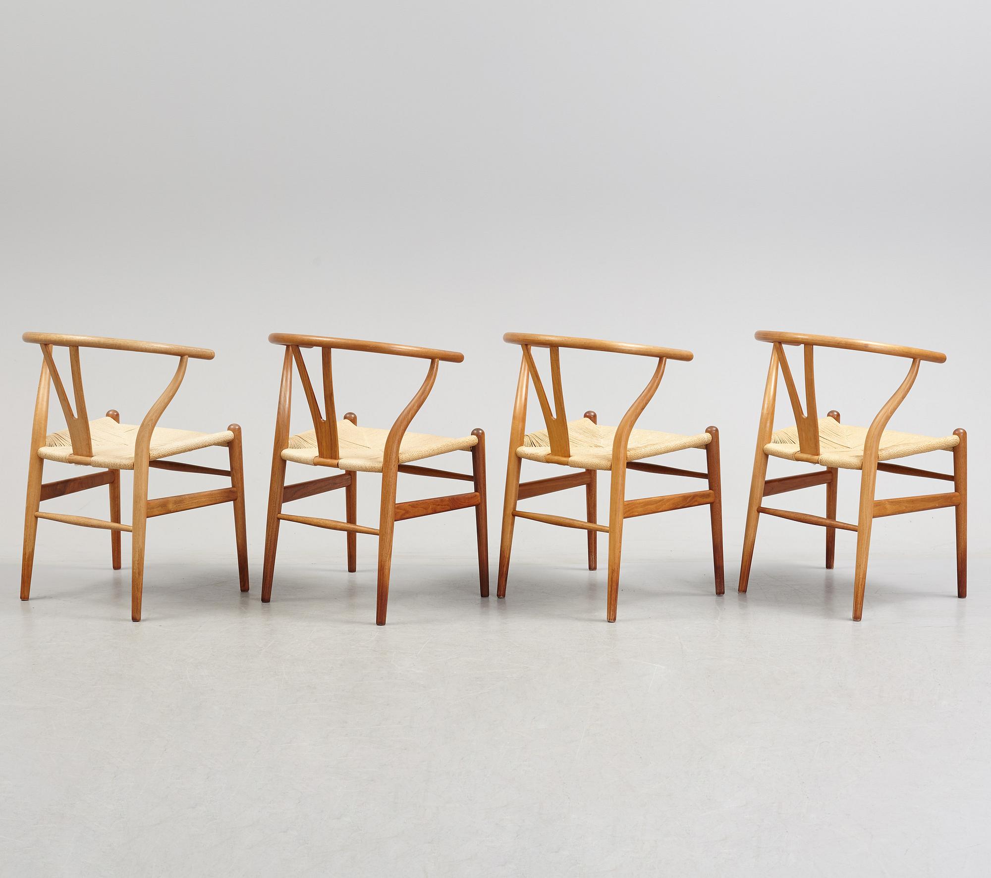 A set of four + two armchairs 'Y-chair' by Hans J Wegner, Carl Hansen & Son, Denmark.