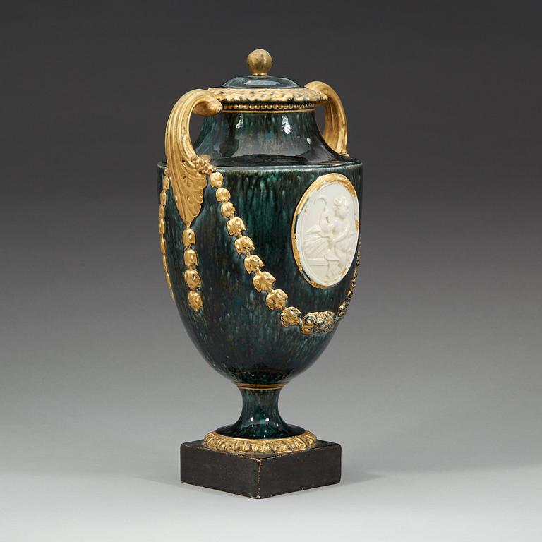 A Marieberg earthenware vase with cover, 1790's.