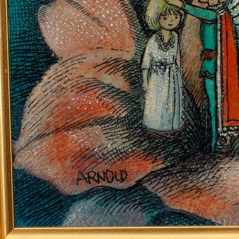 HANS ARNOLD, blandteknik, krita/airbrush, sign.