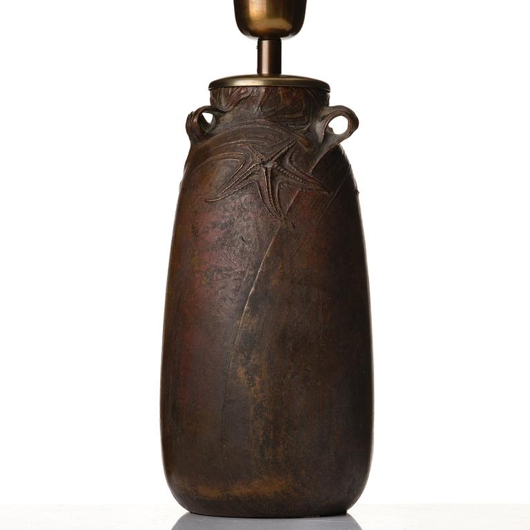 Emy Wahlström, an Art Nouveau patinated bronze table lamp, Hugo Elmqvist, Stockholm, early 1900's.