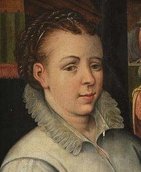 Joachim Beuckelaer, circle of/follower of, Kitchen scene with Jesus in the house of Martha and Mary in the background.