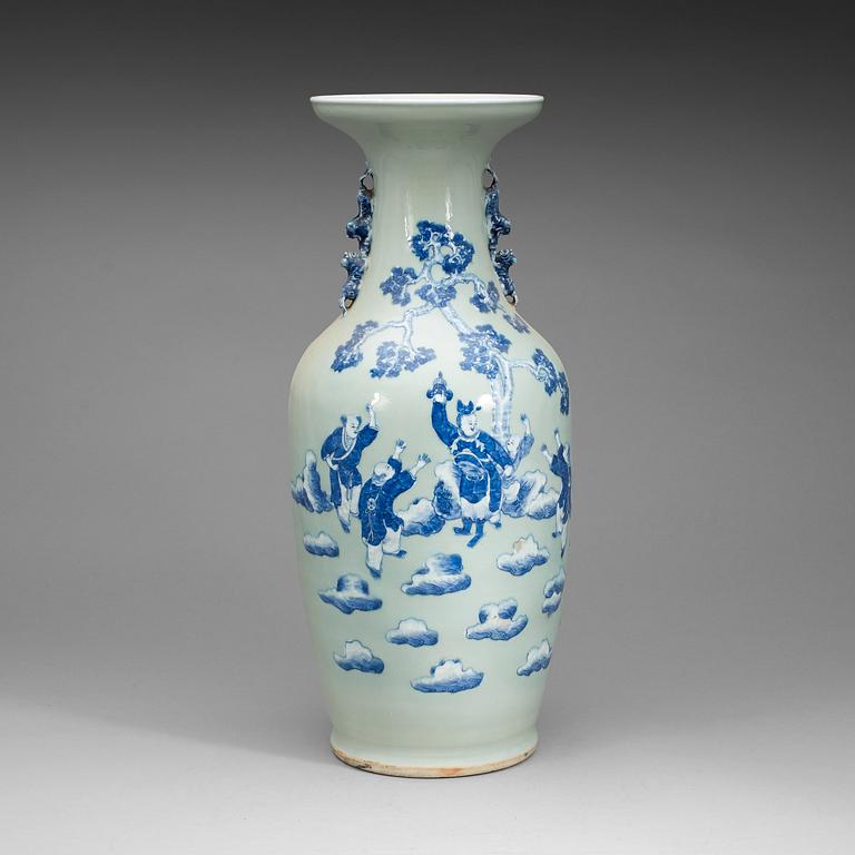 A blue and white against celadon green vase, Qing dynasty, 19th Century.