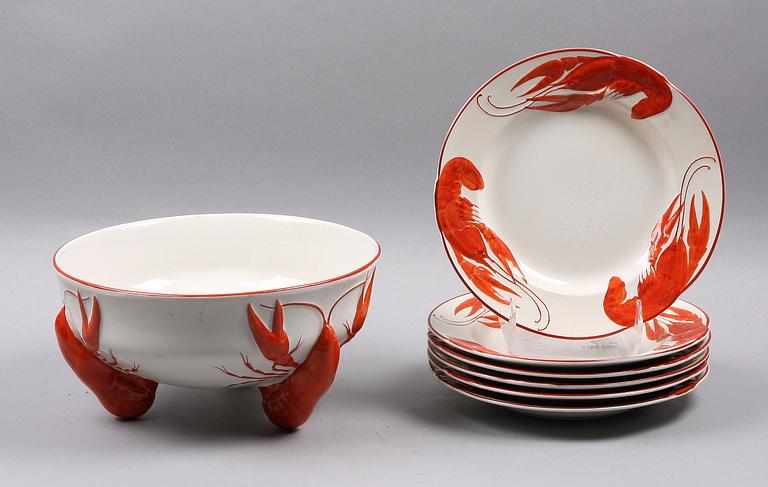 KRÄFTSERVISDELAR, 7 st, flintgods, Rörstrand, tidigt 1900-tal.