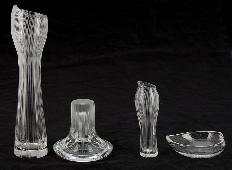 VASER samt FAT, 4 st, glas, Tapio Wirkkala, Iittala. Två med sign, en dat.-58.