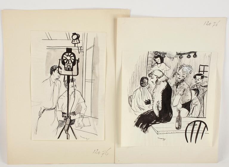 MAX GOLDSTEIN (MAGO), ca 70 st, tuschteckningar, bl a 1940-tal, vissa dräktskisser delvis sign o dat.