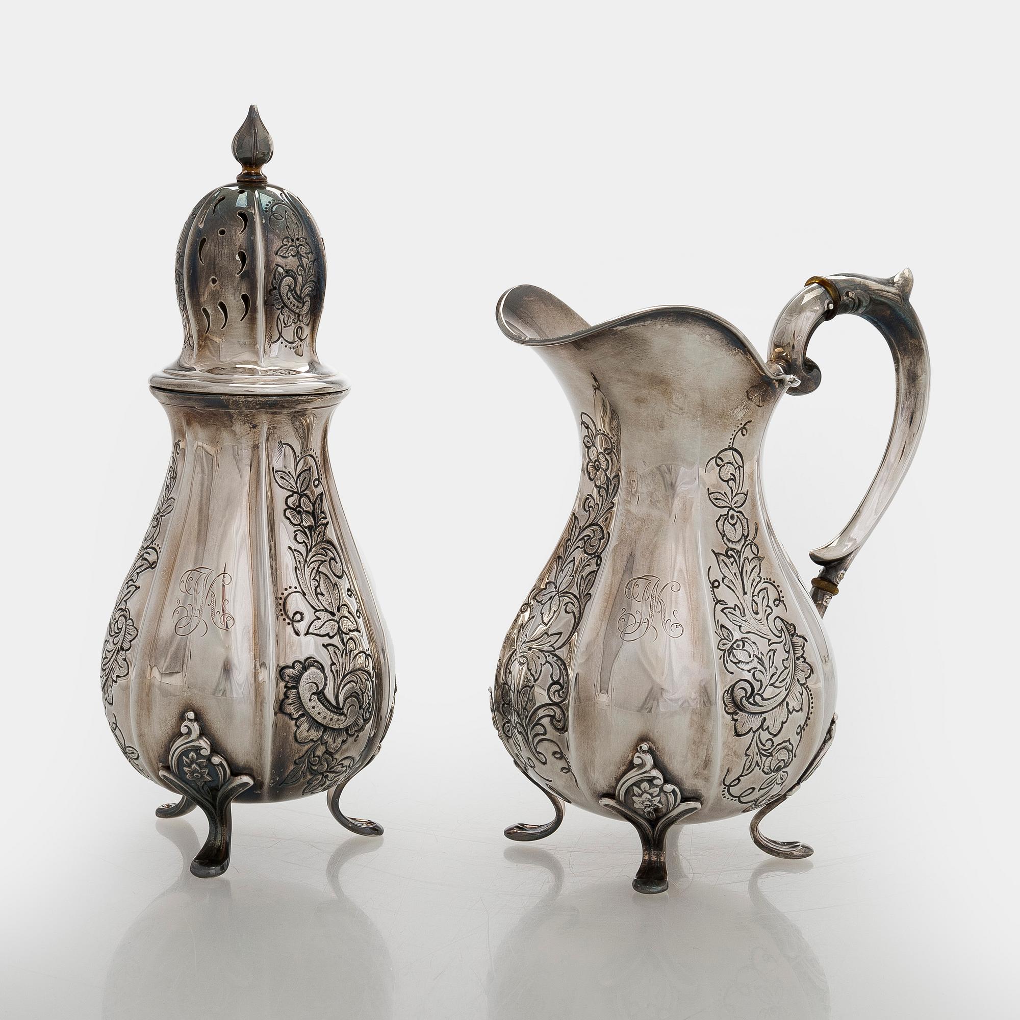 Hugo Grün, sockerruska och kanna, silver, Danmark 1955 och 1961.