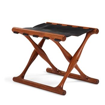 Poul Hundevad, a "Guldhøj" teak and leather Folding Stool for Vamdrup, Denmark 1960's.