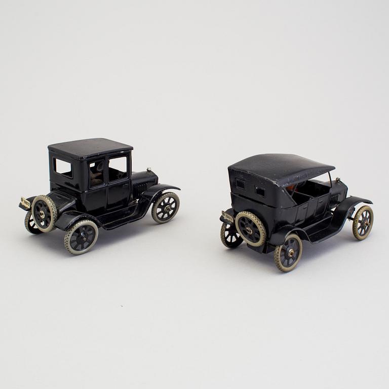 Two tinplate Bing Werke Fords, Germany, 1920s.