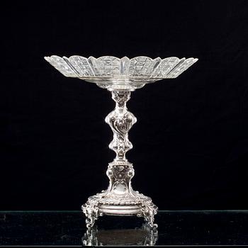 UPPSATSSKÅL, glas och nysilver, omkring 1900.