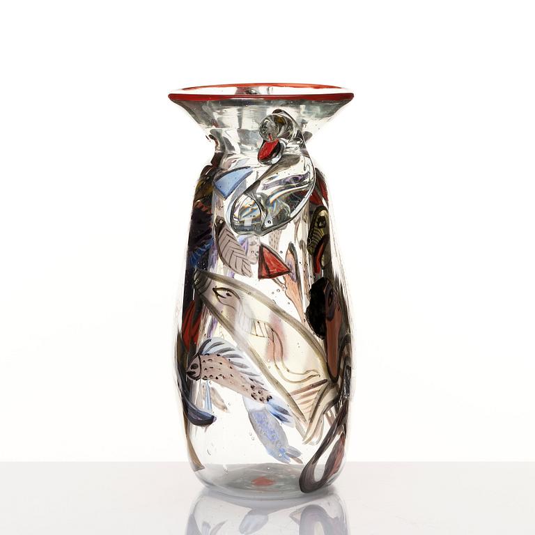 Ulrica Hydman-Vallien, a painted glass vase, Pilchuck USA 1983.