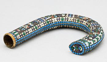 A Russian 20th century silver and enamel handle, Moscow 1908-1917.