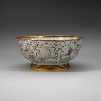 A famille rose bronze mounted punch bowl, Qing dynasty, Qianlong (1736-95).