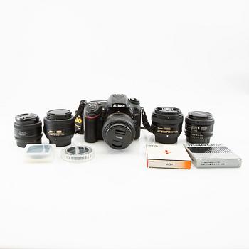 Camera Nikon D7200 along with 5 lenses and a bag.