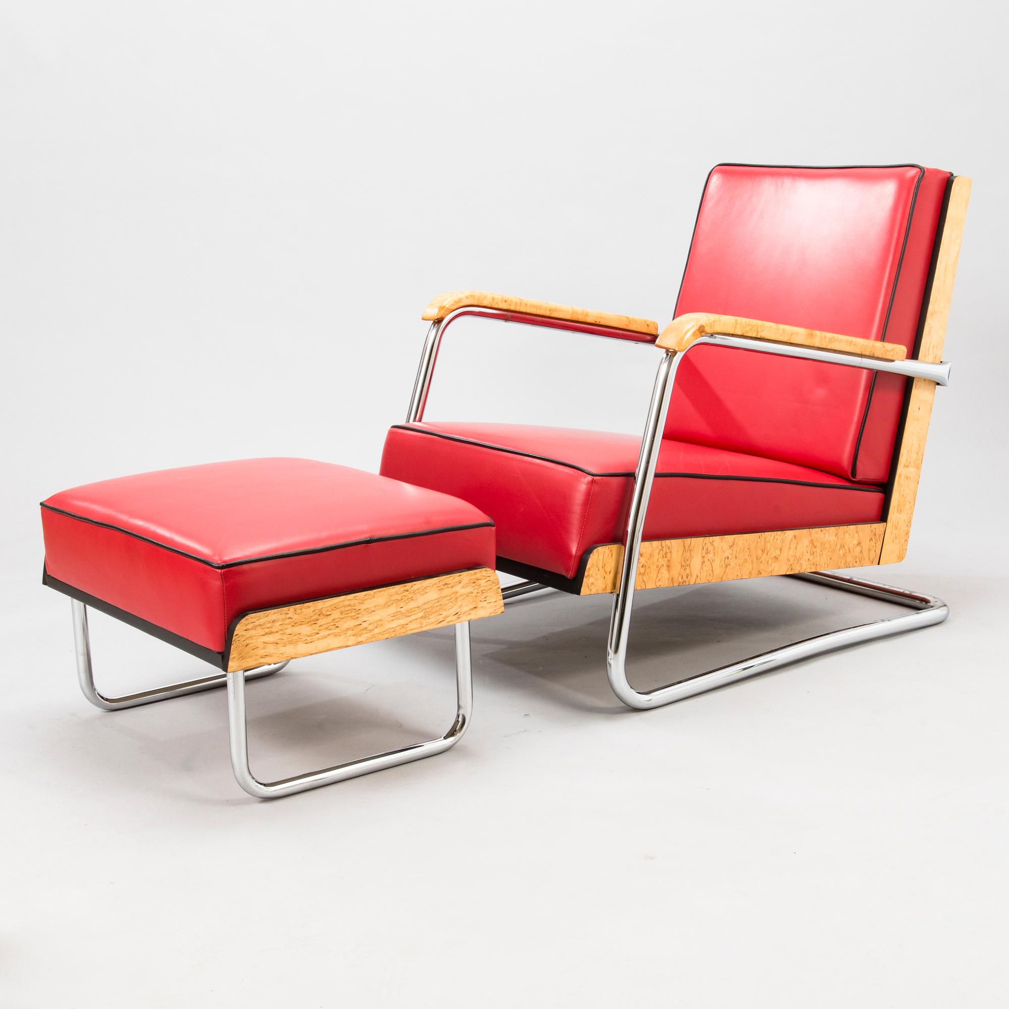 Pauli Blomstedt and Bert Uffermann, armchair and footstool, 'Post Deco' Collection, Adelta 1980s.