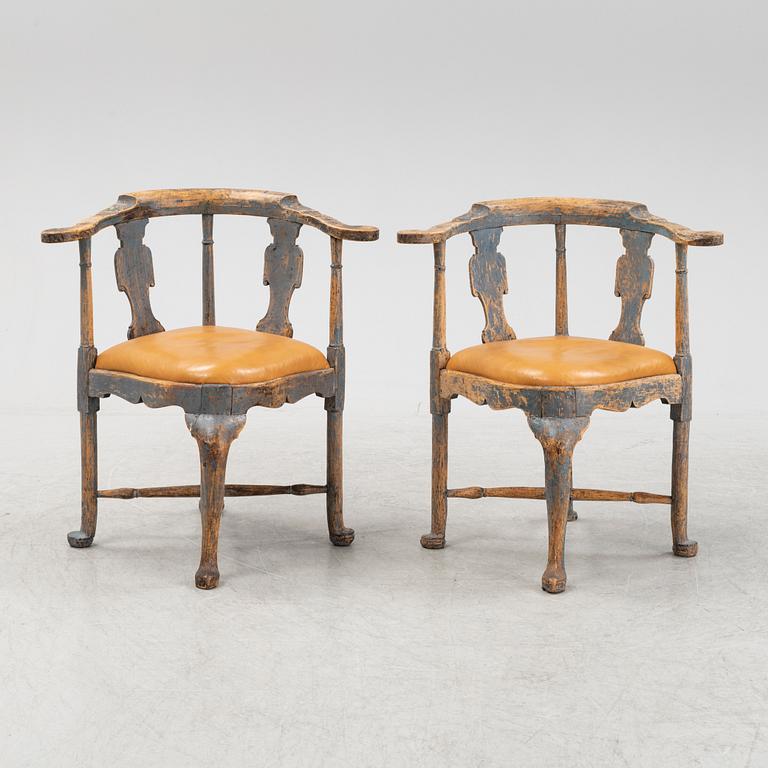 A pair of Swedish Late Baroque armchairs, later part of the 18th Century.