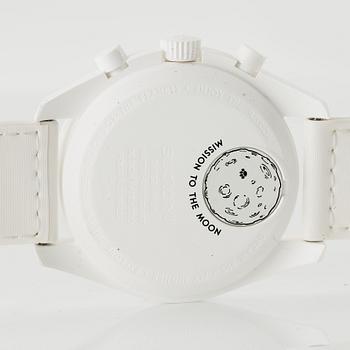 Omega/Swatch, MoonSwatch, "No Reserve", Mission to the MoonPhase, "Snoopy", kronograf, armbandsur, 42 mm.