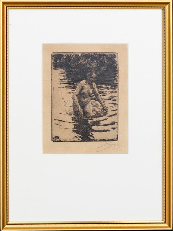 Anders Zorn, etsning, 1906, signerad.