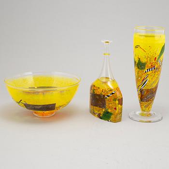 Bertil Vallien, a glass vase, a bottle and a bowl, Artist Collection, Kosta Boda.