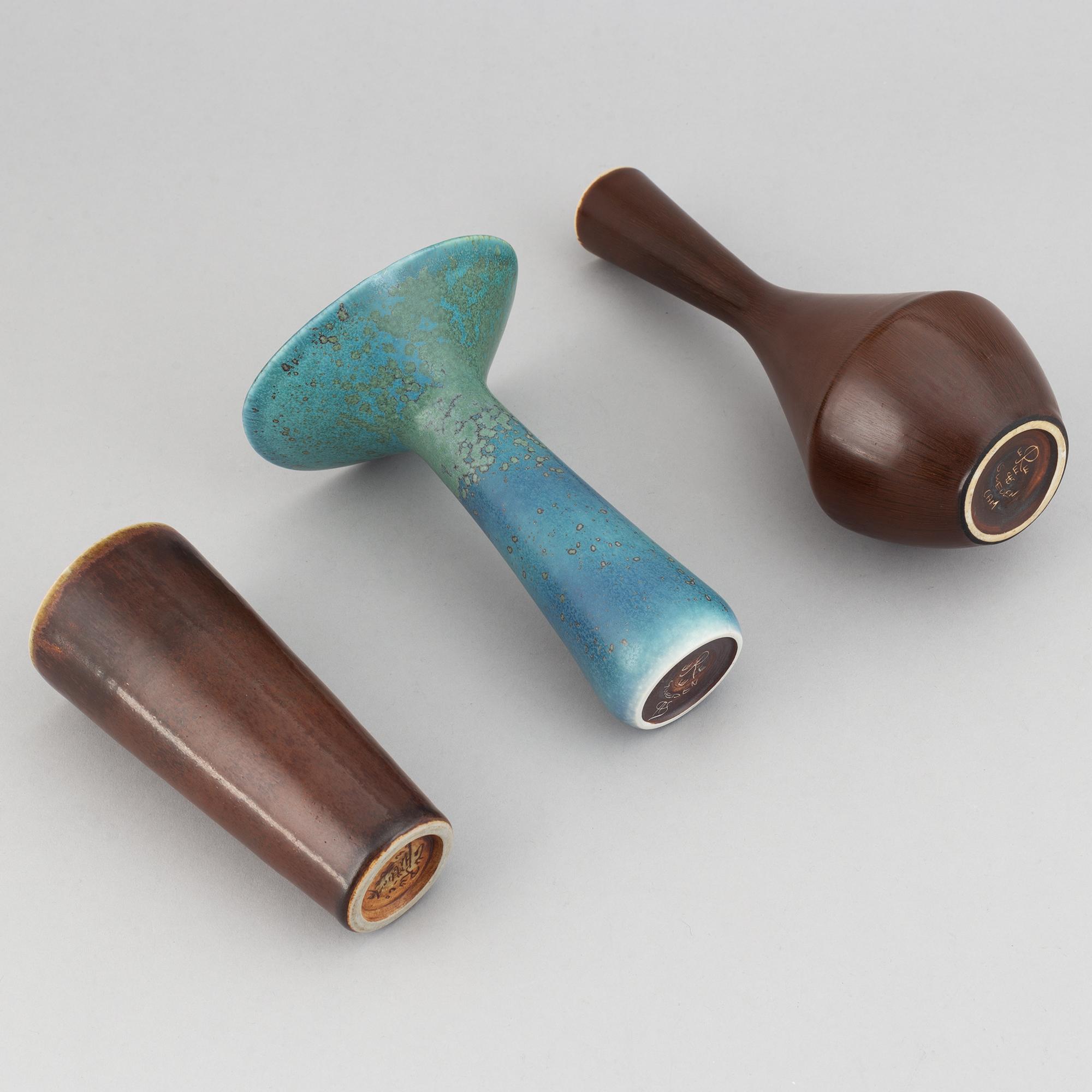Carl-Harry Stålhane, three vases, stoneware, Rörstrand, Sweden.