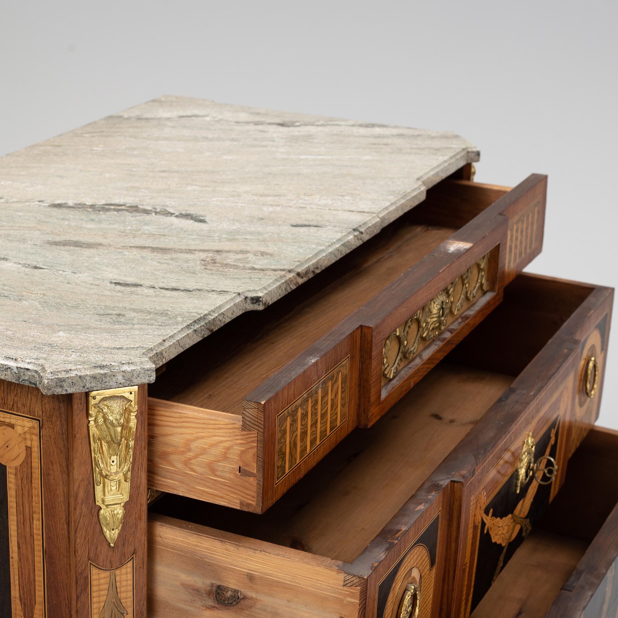 A late Gustavian style chest of drawers, from around the year 1900.