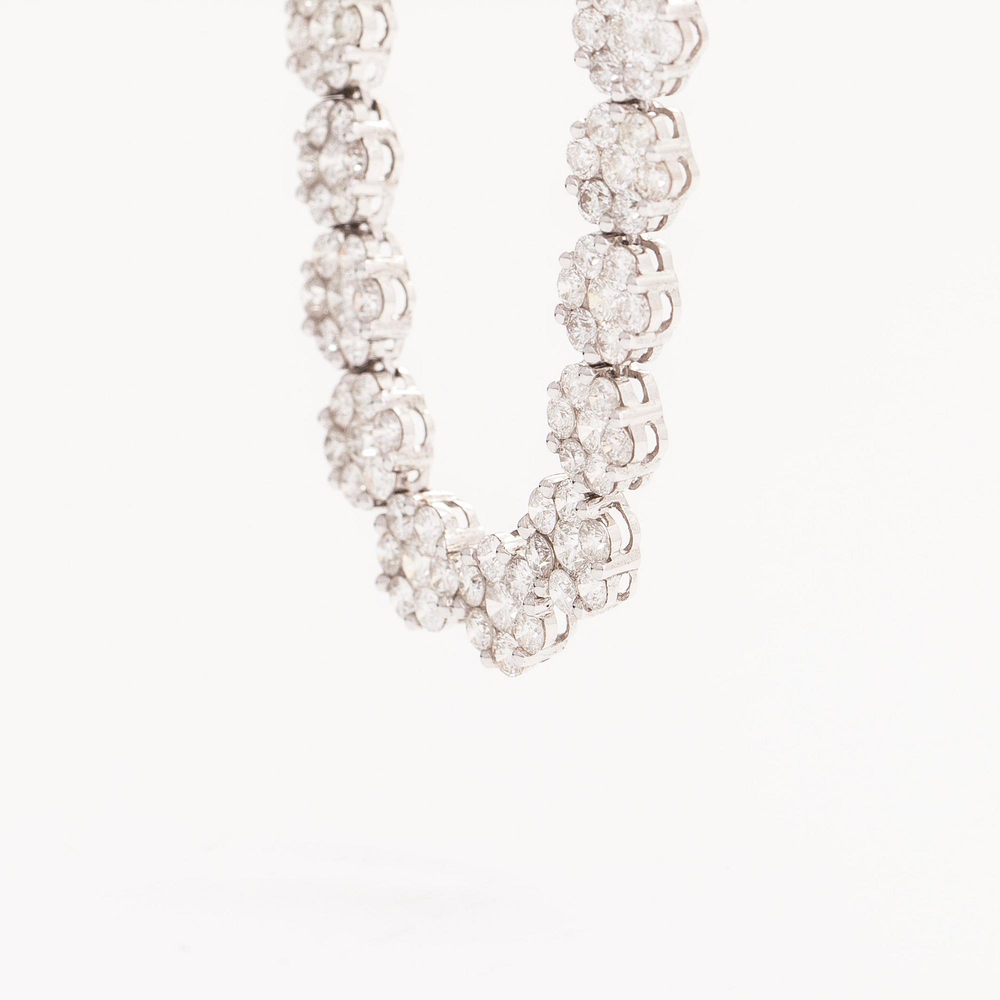 An 18K white gold necklace set with  diamonds totalling approx. 17.62 ct according to engraving. Foreign hallmarks.