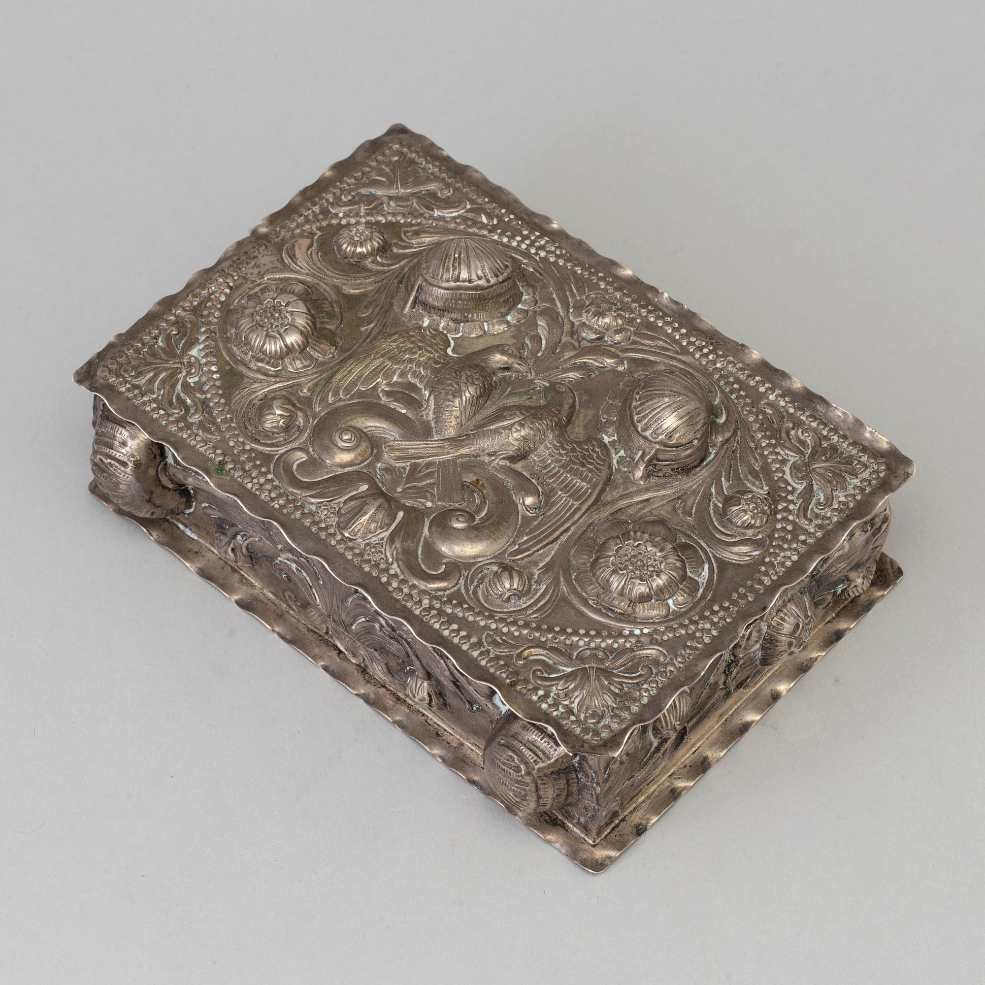 a German silver box, late 19th century.