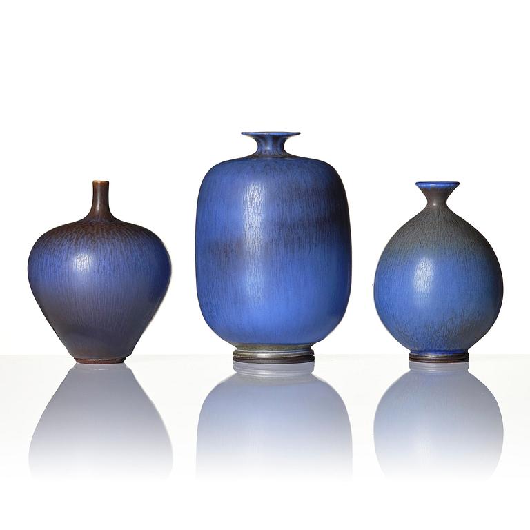 Berndt Friberg, a set of three stoneware vases, Gustavsberg Studio 1965-72.