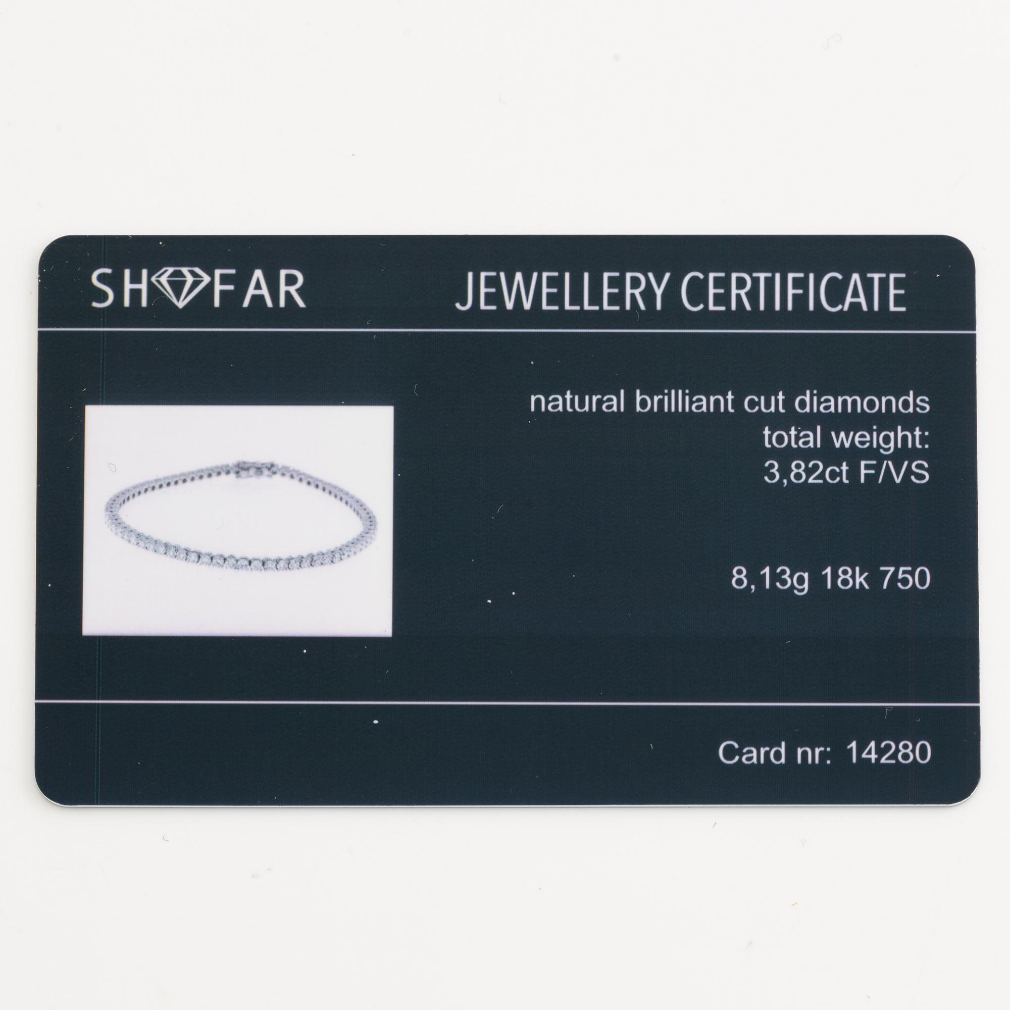 Tennis bracelet 18K white gold with brilliant-cut diamonds totalling 3.82 ct.