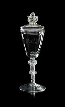 1383. An English double knopped air twist goblet, second half of 18th Century.