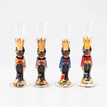 Gunnar Cyrén, a set of four shot glasses known as devil glasses, Orrefors from the Nobel service.