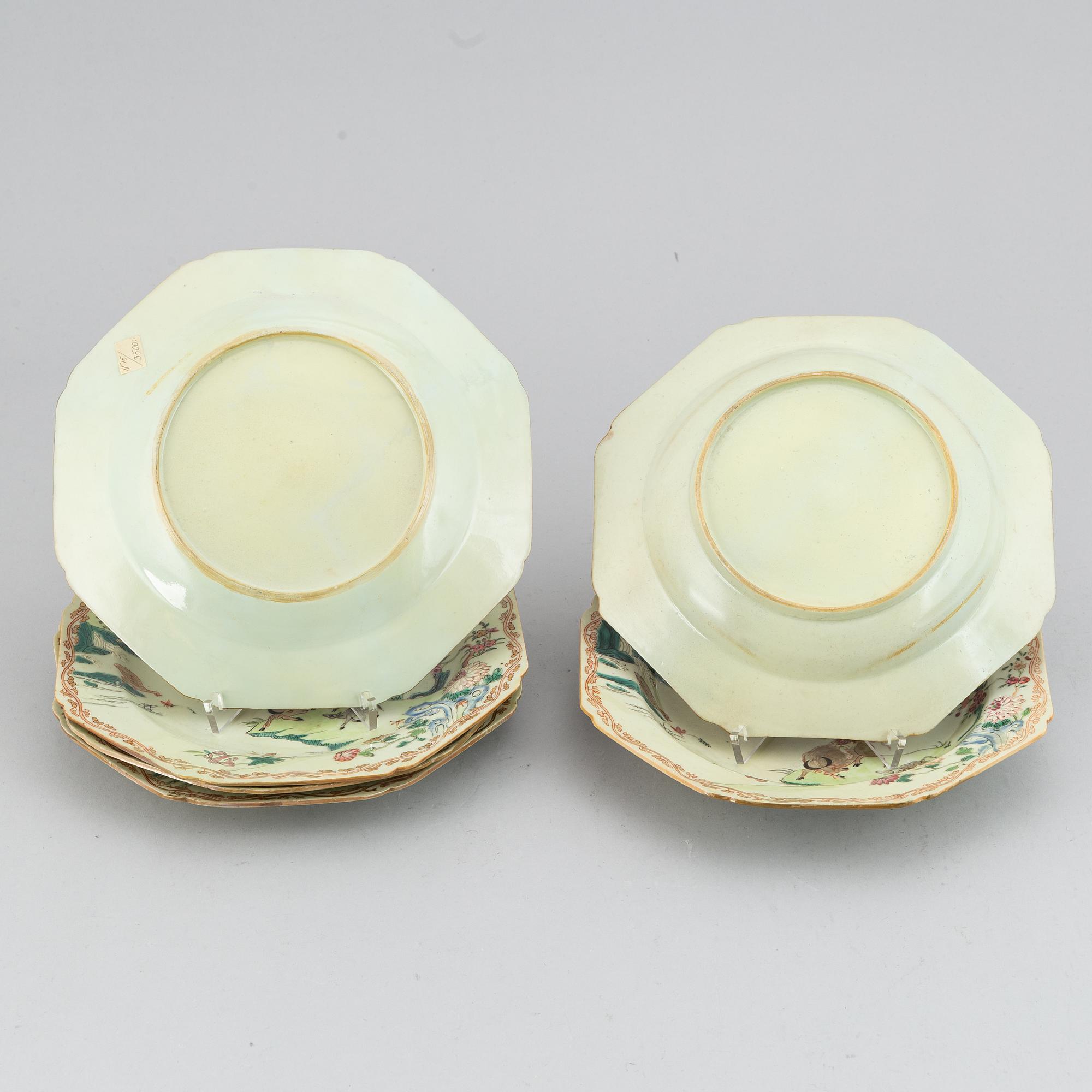Six (4+2) famille rose export porcelain dishes, Qing dynasty, Qianlong (1736-95).