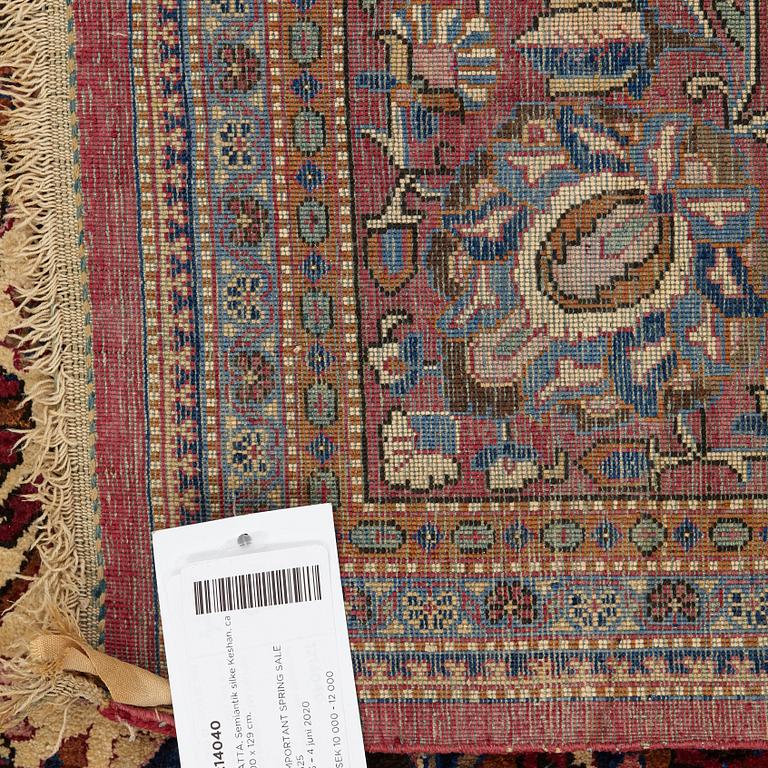 A RUG, semi-antique silk Kashan, ca 200 x 129 cm.