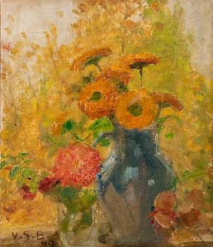 543. Venny Soldan-Brofeldt, FLOWERS IN A BLUE VASE.