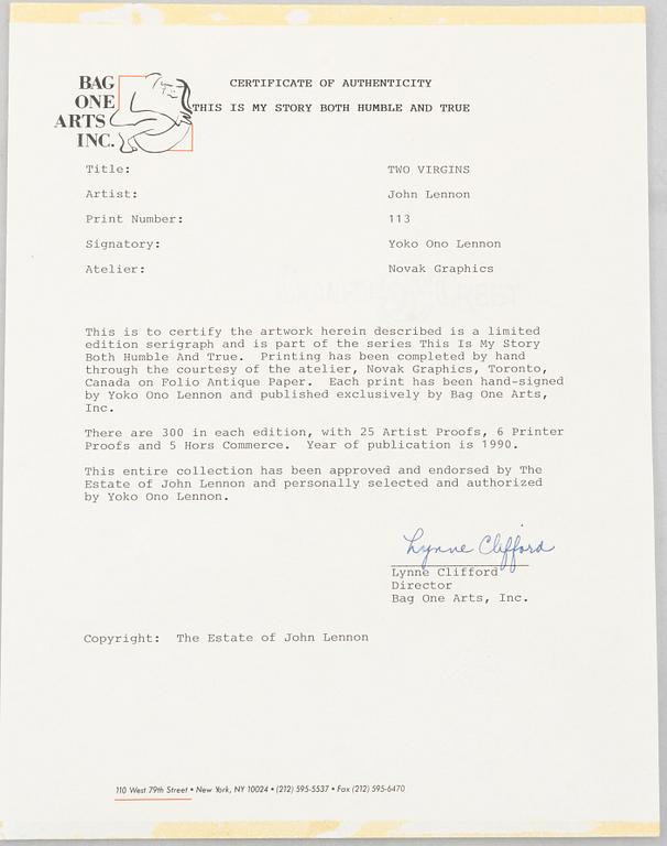 John Lennon & Yoko Ono, 'Two Virgins'.