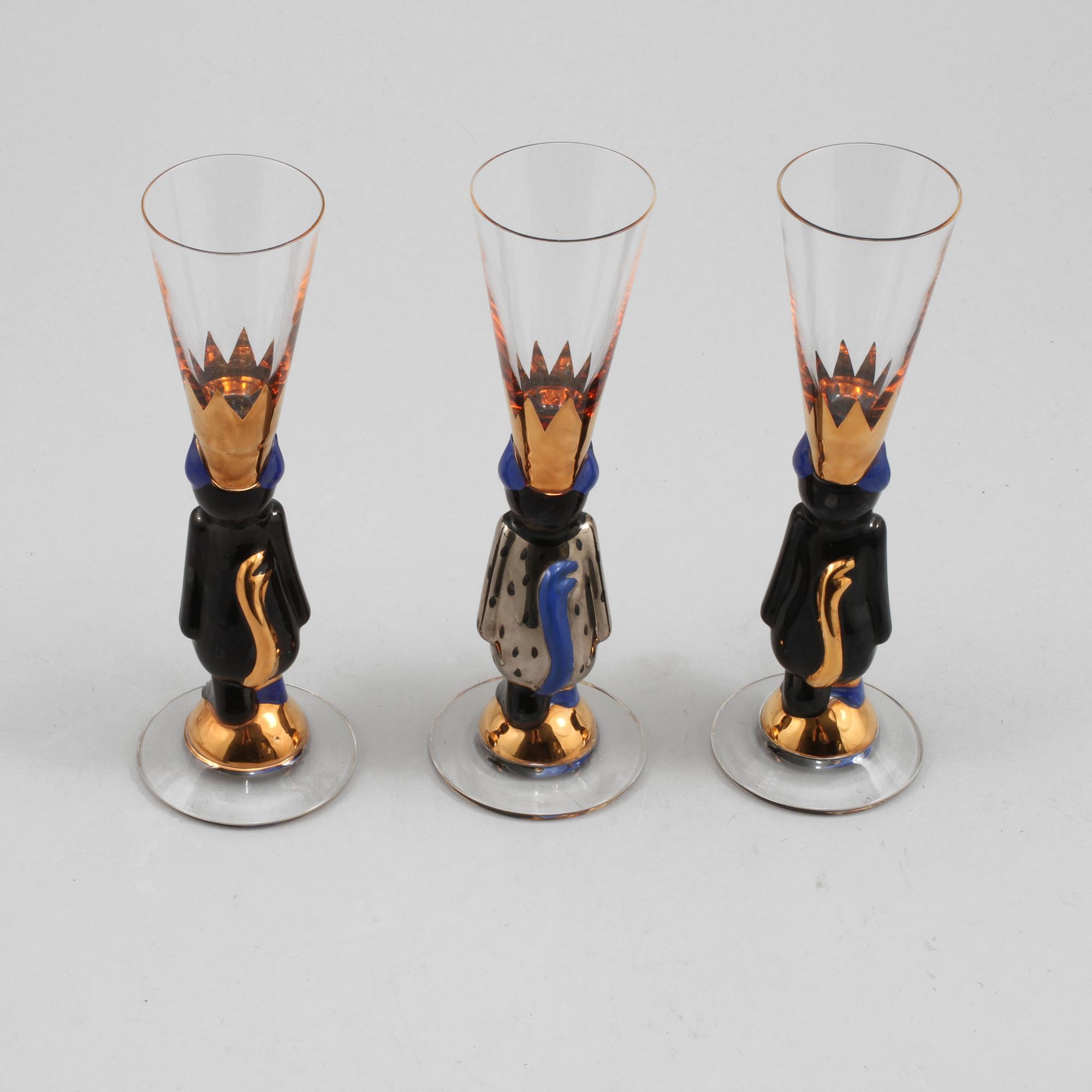 SNAPSGLAS, 3 st, "Nobel", Gunnar Cyrén, Orrefors, formgivna 1996.