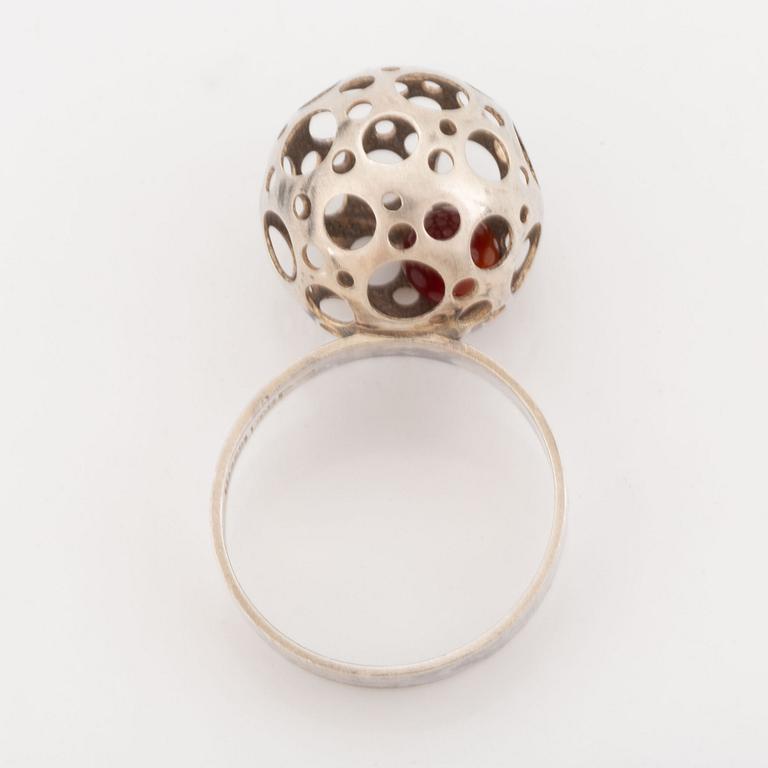 Liisa Vitali, sterling silver and carnelian ball ring.