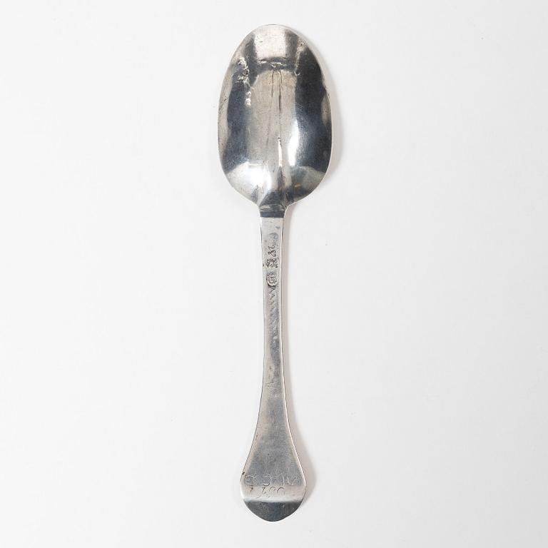 A Swedish silver rat-tail spoon, mark of Jacob Brunck, Stockholm 1733.