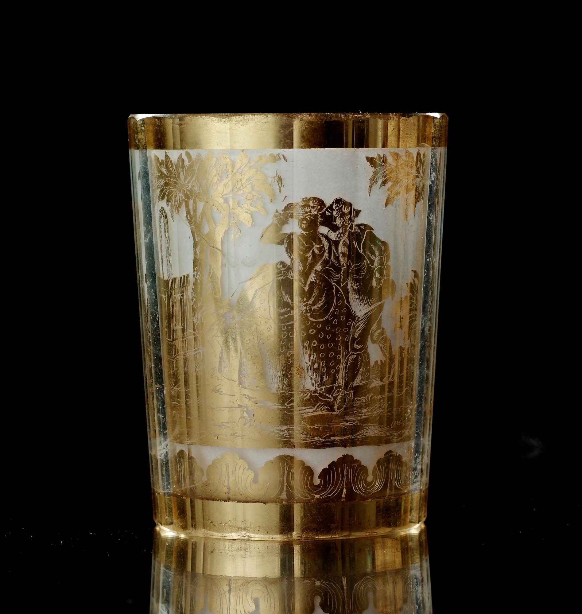 Two German 'Zwischengold' beakers, 18th Century.