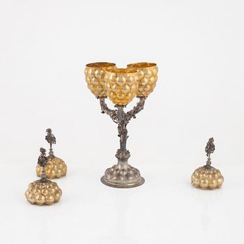 A Baroque Style Parcel-Gilt Silver Pineapple Cup with Cover, circa 1900.