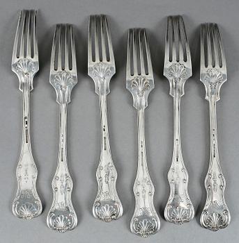 GAFFLAR, silver, 6 st, modell Olga, 424 gram. G. Dahlgren, delvis 1851.