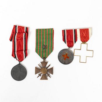 Medals and badges, 12 pcs, Sweden, Germany, and France.
